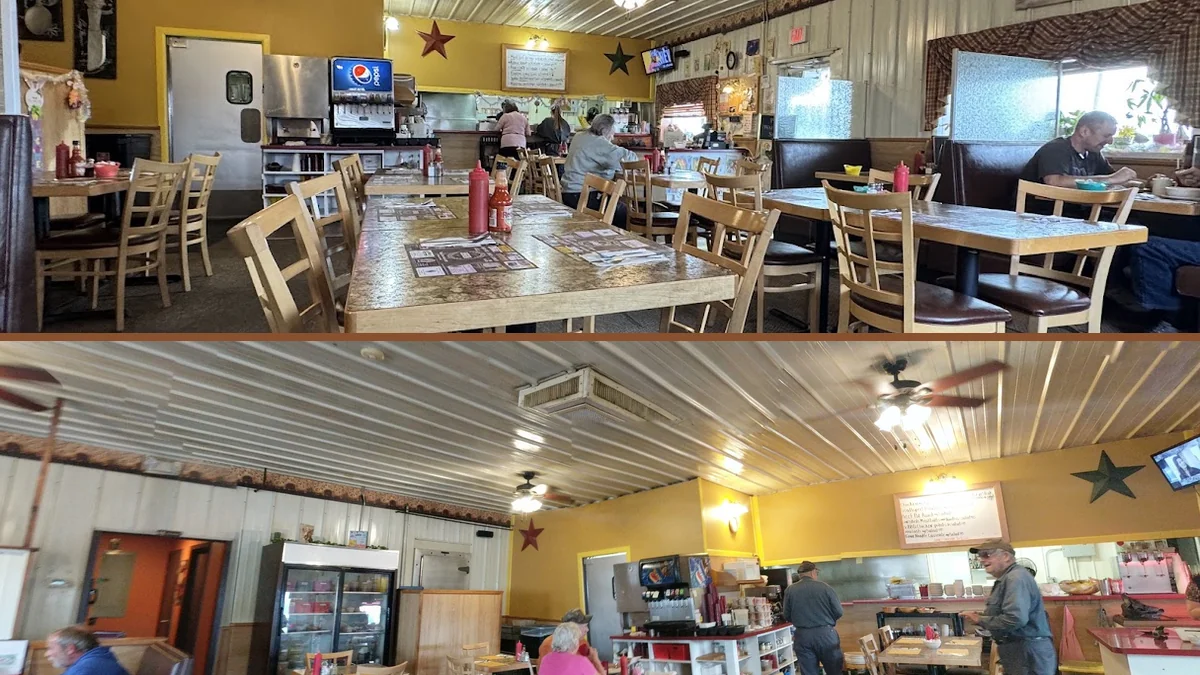 Counter seating inside a quiet neighborhood restaurant.